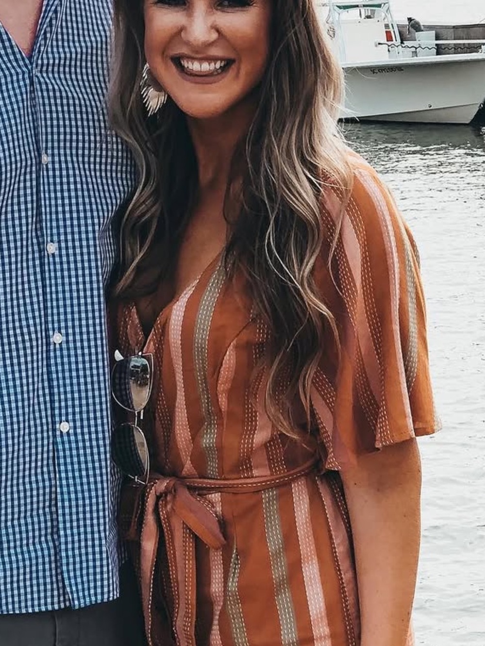 Striped Rust Wrap jumpsuit with Belt